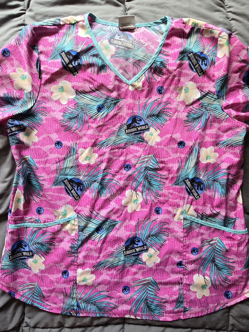 Women’s Pink Floral V-Neck Scrub Top